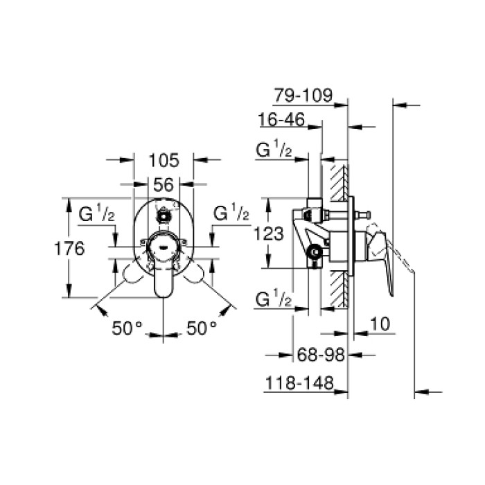 Grohe BauEdge Смеситель однорычажный для ванны (29039000) Grohe BauEdge Смеситель однорычажный для ванны (29039000)