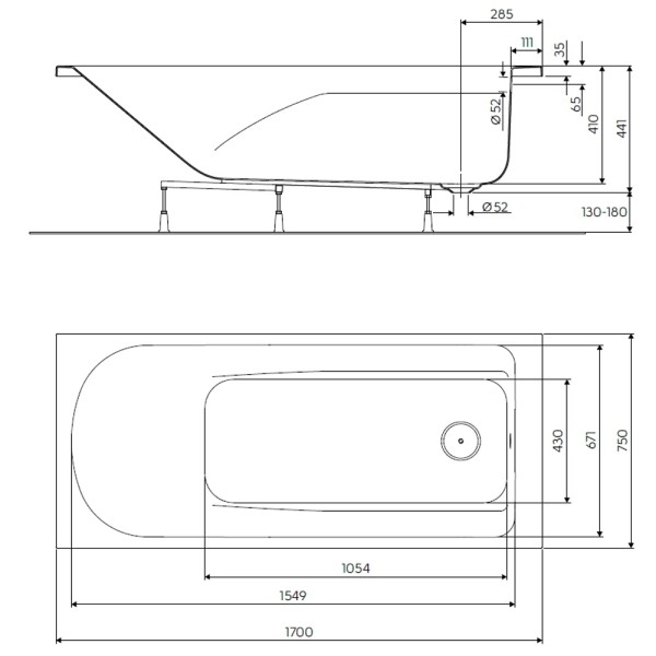 Ванна акриловая Kolo COMFORT Plus 170x75 см XWP1470000