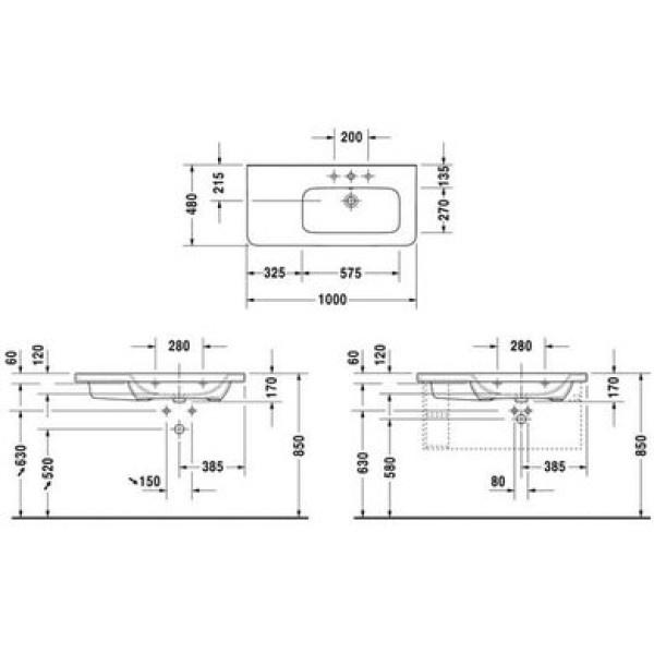 Плитка керамогранит Керамическая раковина 100 см Duravit DuraStyle 2326100000 для пола