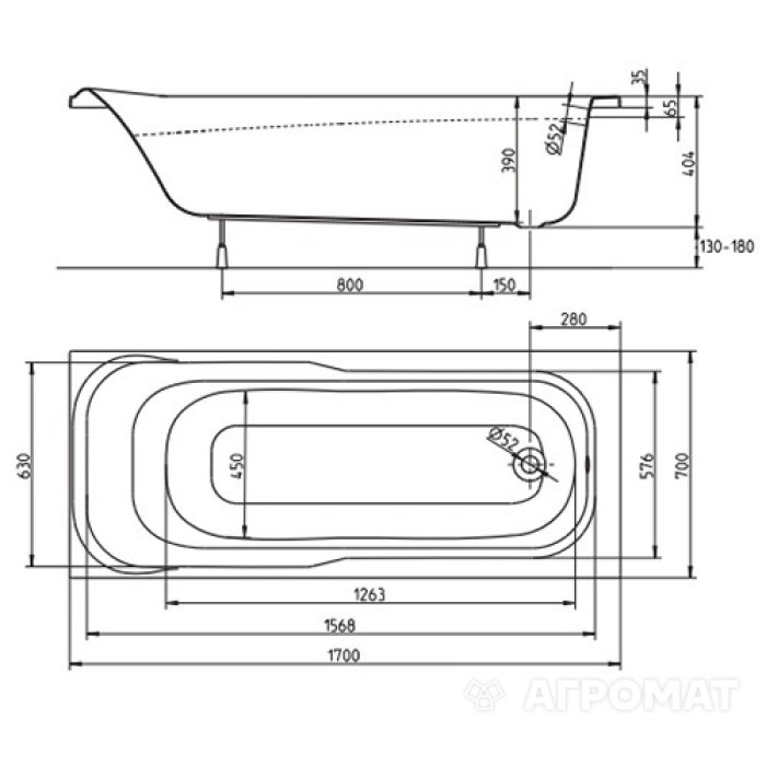 Ванна акриловая Kolo SENSA XWP357000N 170X70 см