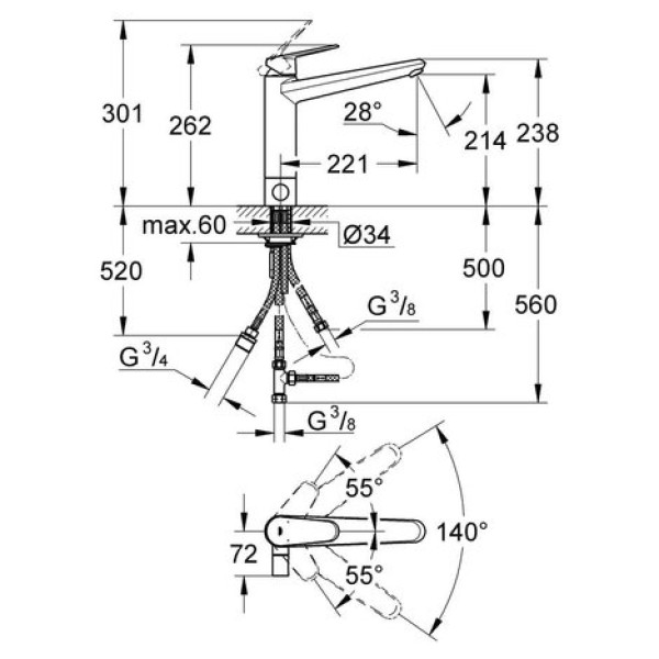 Смеситель для кухни Grohe Eurodisc cosmopolitan 31237002