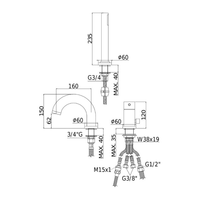 Смеситель для ванны Paffoni Light (LIG040LCR) Смеситель для ванны Paffoni Light (LIG040LCR)