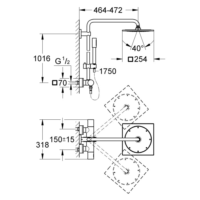 Плитка керамогранит Grohe Rainshower F-Series 10" 254 душевая система 27569000 для пола