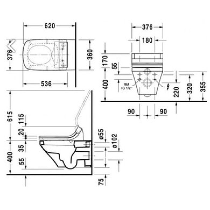 Плитка керамогранит Унитаз подвесной Duravit DuraStyle SensoWash 2537590000 для пола