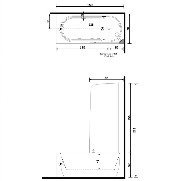 Gruppo Treesse Cristina Box Ванна прямоугольная 150x70xh213 см