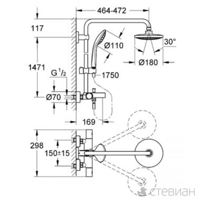 Плитка керамогранит Душевая система Grohe Euphoria 180 (27475000) для пола