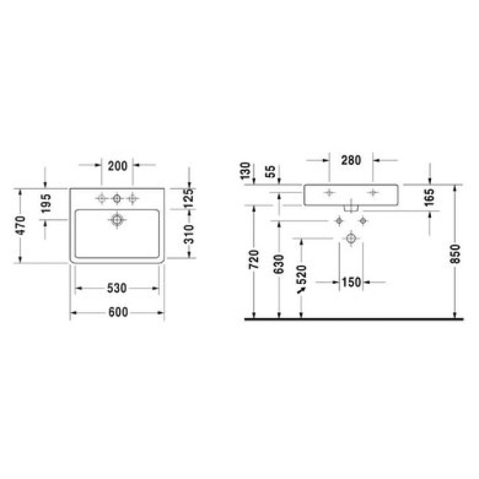 Плитка керамогранит Керамическая раковина 60 см Duravit Vero, белая 0454600071 для пола