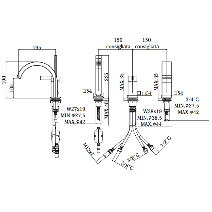 Смеситель для ванны Paffoni Rock (RO040CR) Смеситель для ванны Paffoni Rock (RO040CR)