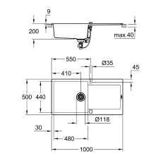 Мойдка для кухни Grohe 1000х500 мм, Granite Black (31645AP0)