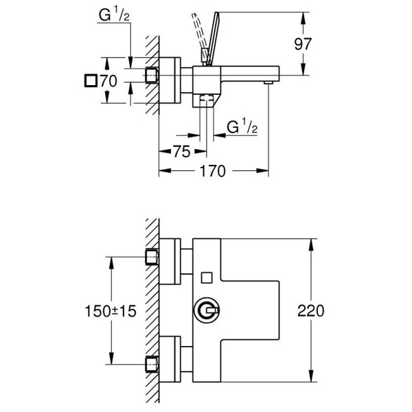 Grohe Eurocube Joy Смеситель однорычажный для ванны (23666000)