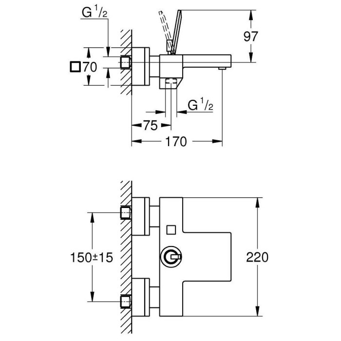 Grohe Eurocube Joy Смеситель однорычажный для ванны (23666000)