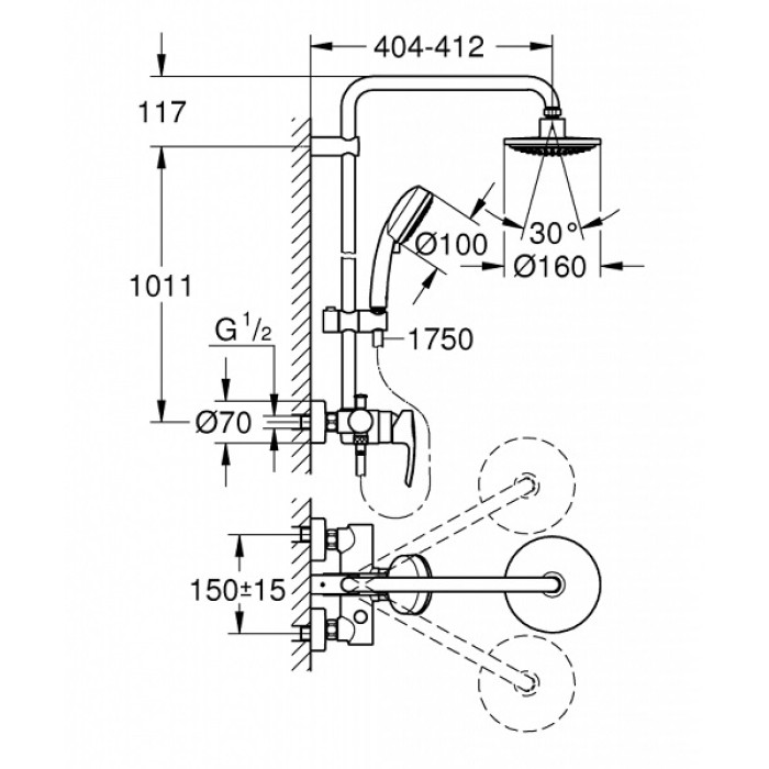 Плитка керамогранит Душевая система Grohe New Tempesta Cosmopolitan 160 (26224000) для пола