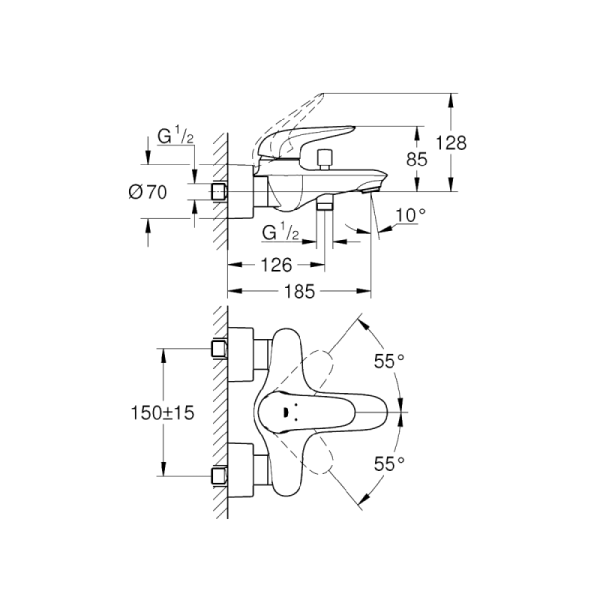 Grohe Eurostyle Смеситель для ванны однорычажный (23726003)