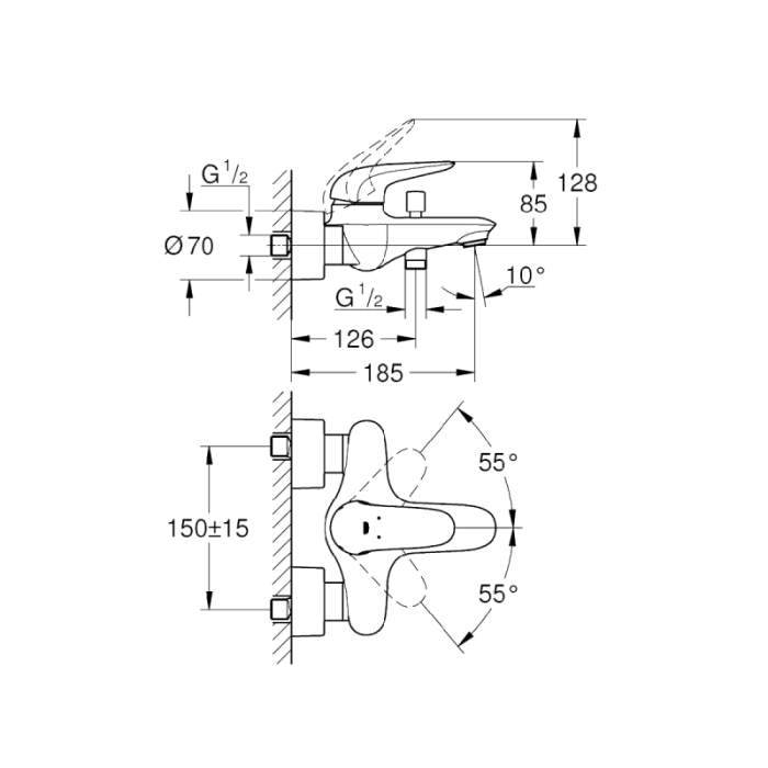 Grohe Eurostyle Смеситель для ванны однорычажный (23726003)
