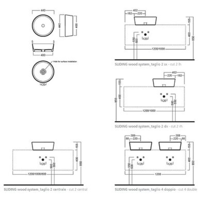 Керамическая раковина 44 см Hatria Happy Hour Slim 07:00s, ash (A0Y1VG45)