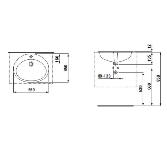 Умывальник врезной в столешницу Laufen Indova H8113910000001