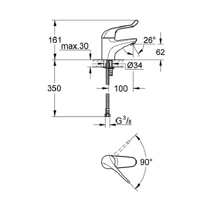 Grohe Euroeco Special SSC Смеситель однорычажный безопасный для раковины (32790000)