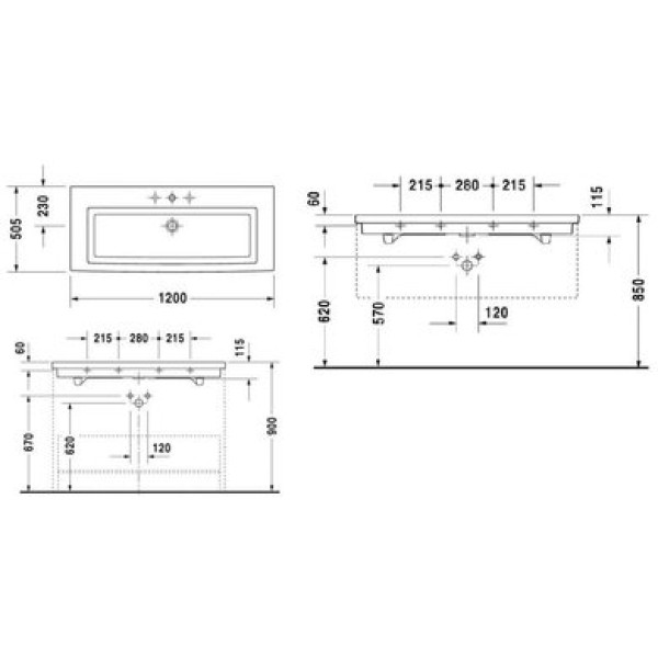 Плитка керамогранит Керамическая раковина 120 см Duravit 2nd floor 0491120000 для пола