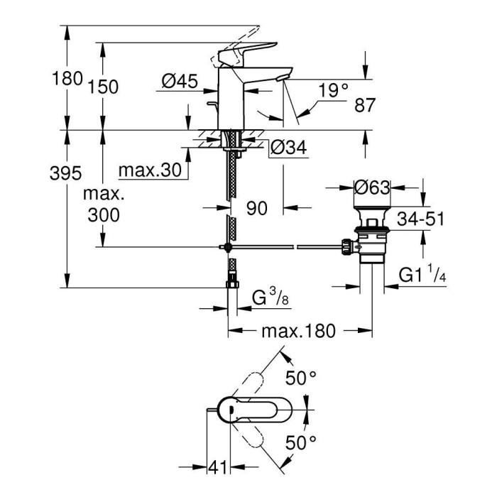 Grohe BauEdge Смеситель однорычажный для раковины S-Size (23328000)