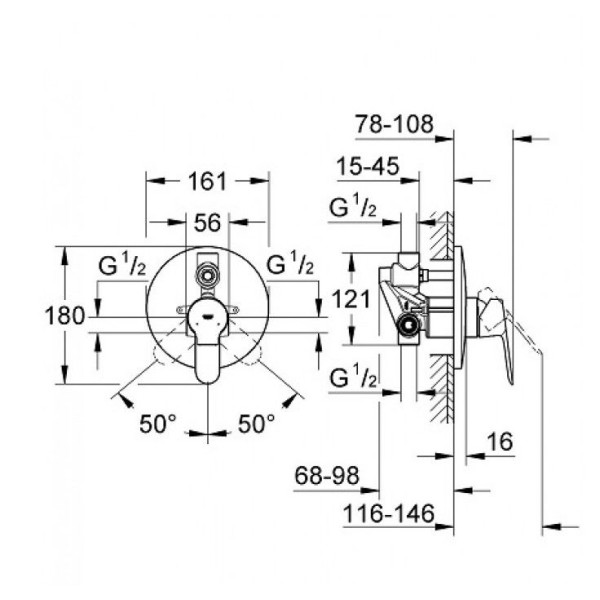 Grohe BauEdge Смеситель однорычажный для ванны (29079000)