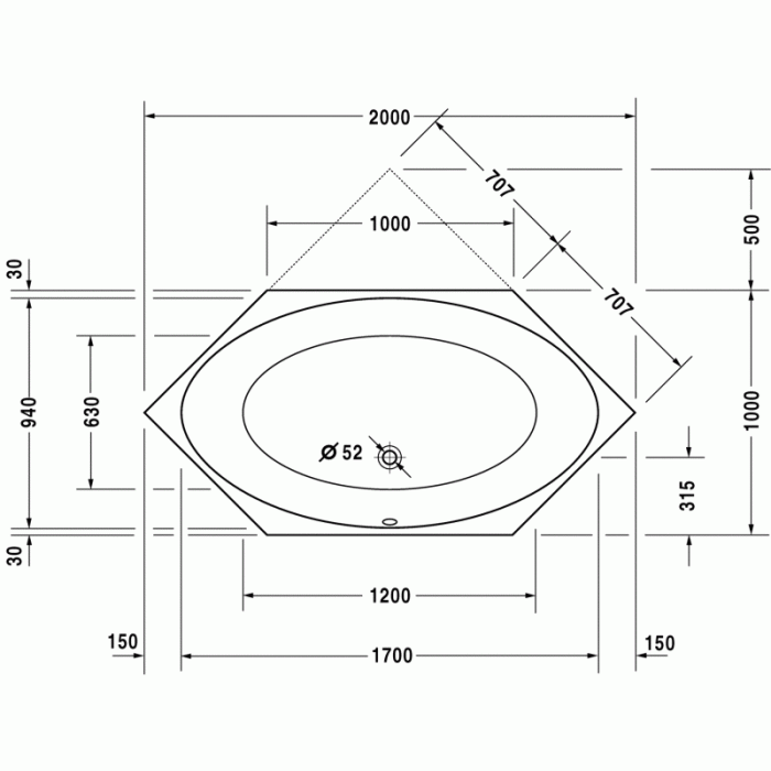 2x3 ванна шестиугольная 200 см 700024000000000 в интернет-магазине «Estet Room»