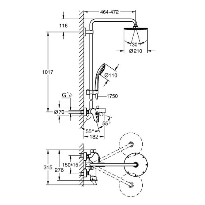 Плитка керамогранит Душевая система Grohe Euphoria xxL system 210 (26314000) для пола
