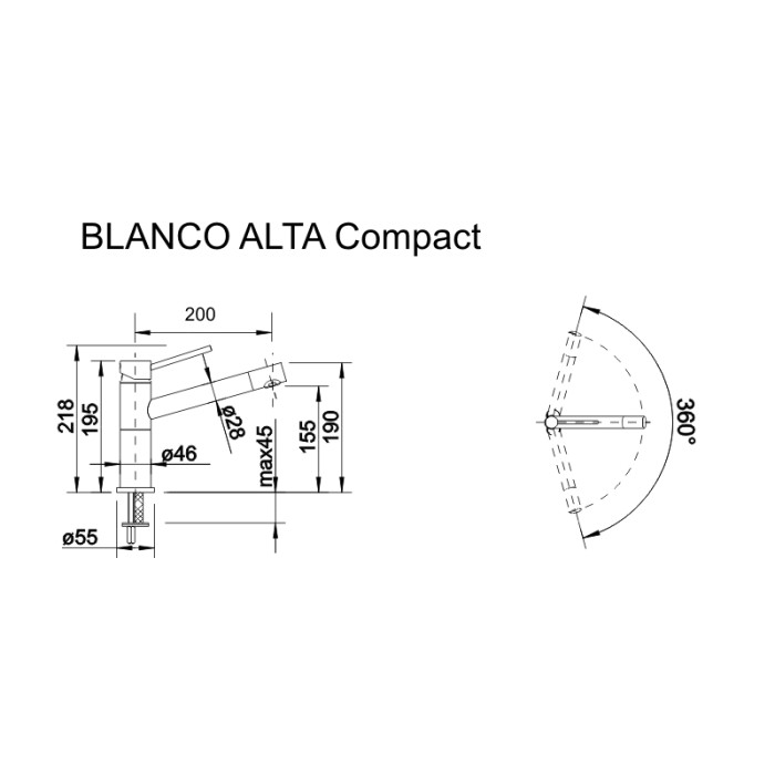 Смеситель кухонный Blanco ALTA Compact хром / темная скала 518810