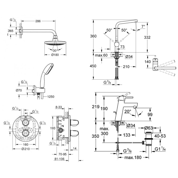 Плитка керамогранит Grohe Grohtherm 1000 Душевая система с Euphoria Cosmopolitain 180 (34614000) для пола