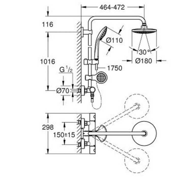 Плитка керамогранит Душевая система Grohe Euphoria 180 (26273000) для пола