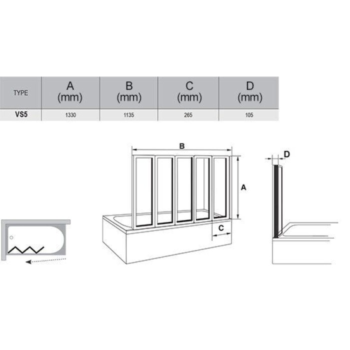 Плитка керамогранит Шторка для ванны Ravak VS5 Белый RAIN для пола