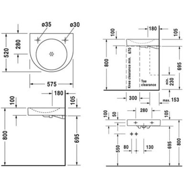 Плитка керамогранит Керамическая раковина медицинская 57,5 см Duravit Architec 0443580000 для пола