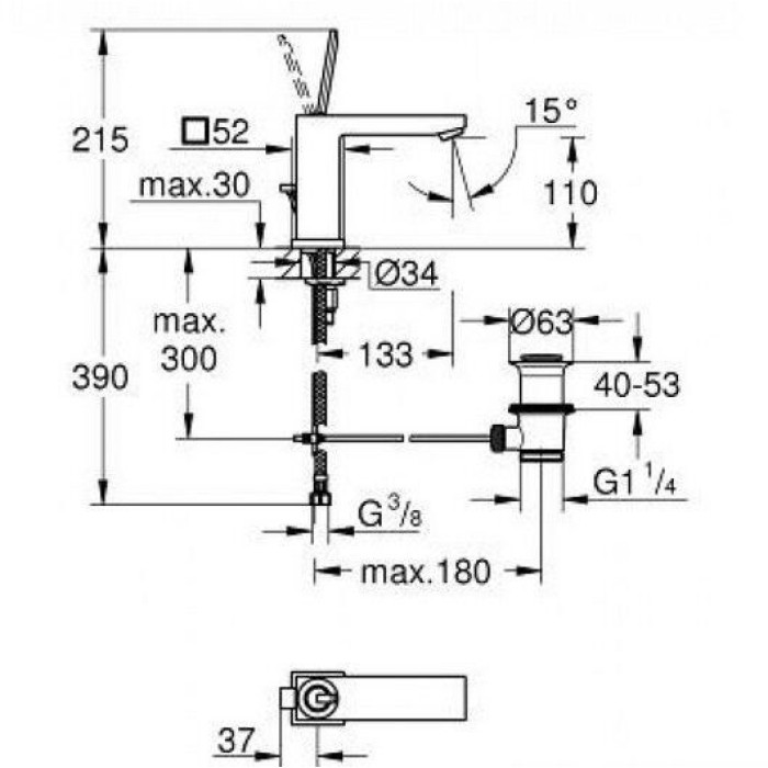 Grohe Eurocube Joy Смеситель однорычажный для раковины M-Size (23658000)