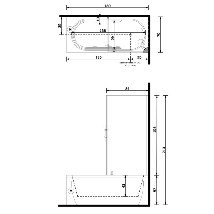 Gruppo Treesse Cristina Box Easy 2 Ванна прямоугольная 160x70xh213 см