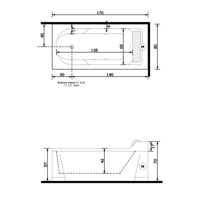 Gruppo Treesse Alba Ванна 170x80x70 см