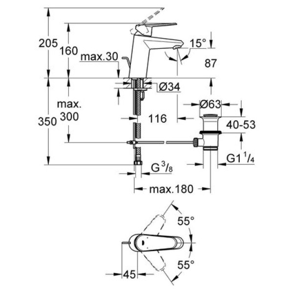 Смеситель для раковины Grohe Eurodisc cosmopolitan S-Size 33190002