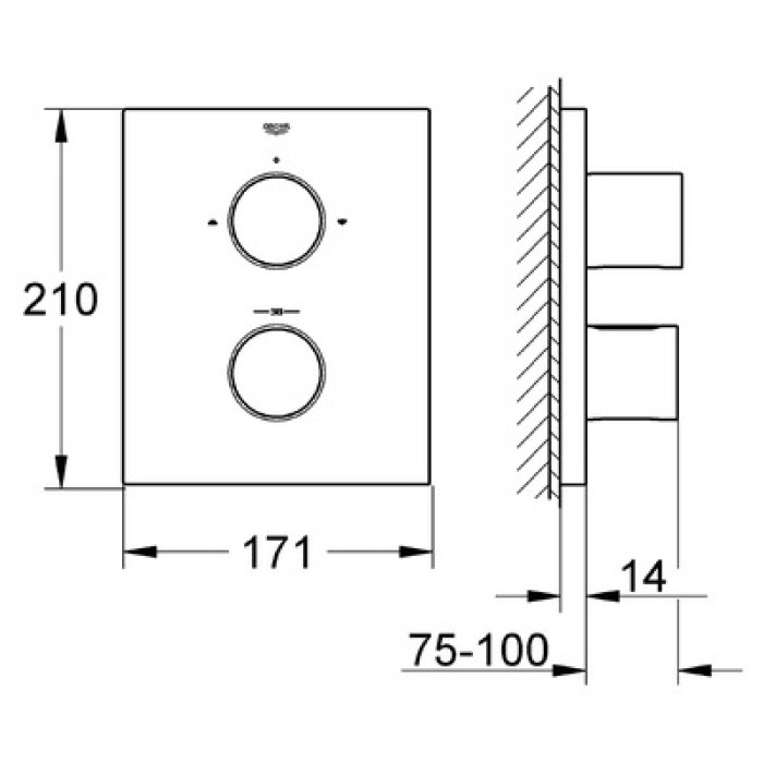 Grohe Grohtherm F Панель термостата со встроенным переключателем на 2 положения (27618000) Grohe Grohtherm F Панель термостата со встроенным переключателем на 2 положения (27618000)