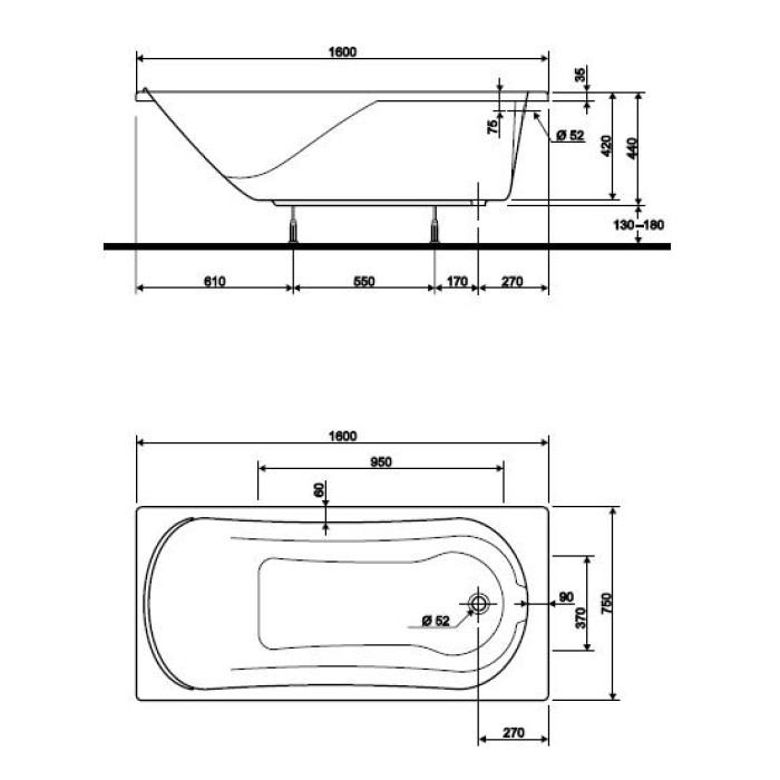 Ванна акриловая Kolo Comfort XWP3060 160x75 с ножками