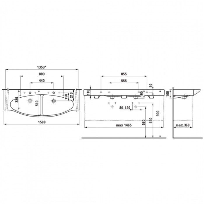 Умывальник двойной Laufen Palace 150 см H8137060001041