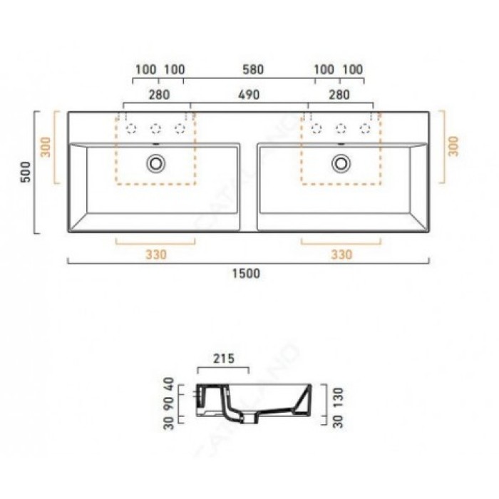 Керамическая раковина 150 см Catalano Premium