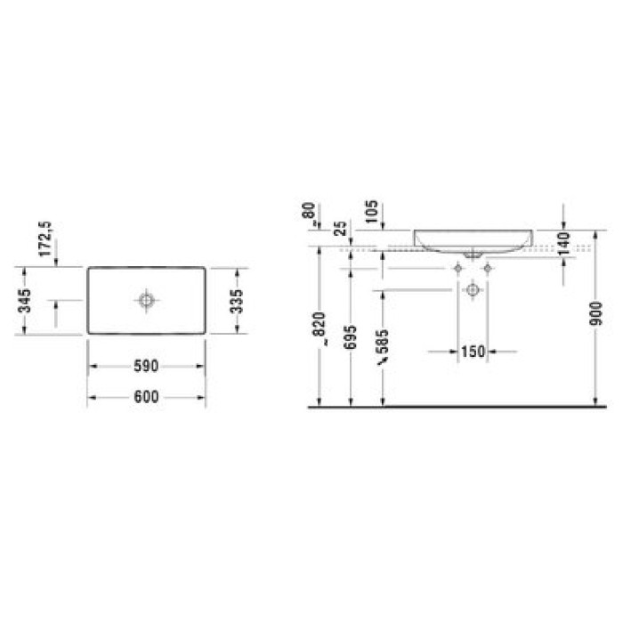 Плитка керамогранит Керамическая раковина 60 см Duravit DuraSquare 2355600000 для пола