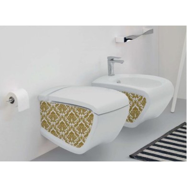 Подвесной унитаз Artceram Hi-Line (HIV001 01;89)  white glossy/gold damasco
