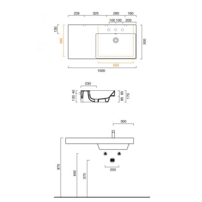 Керамическая раковина 100 см Catalano NEW ZERO, bianco lucido