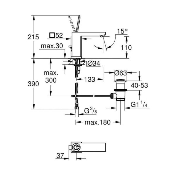 Grohe Eurocube Joy Смеситель однорычажный для раковины S-Size (23656000)