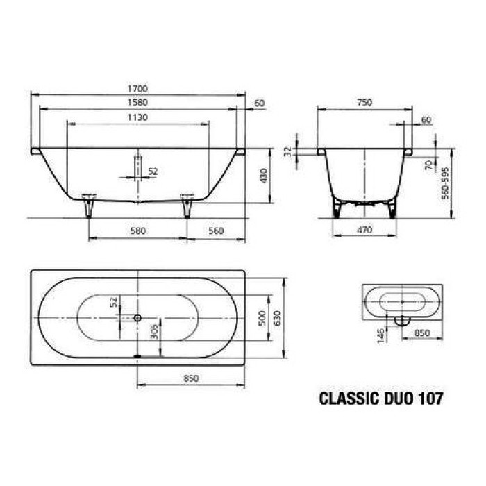 Ванна KALDEWEI CLASSIC DUO 170x75 290700010001 Ванна KALDEWEI CLASSIC DUO 170x75 290700010001