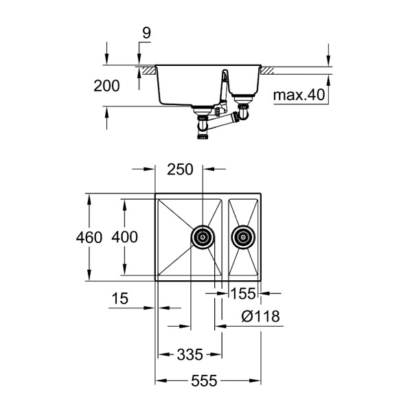 Grohe Мийка для кухні 555x460 мм, Granite Grey (31648AT0)