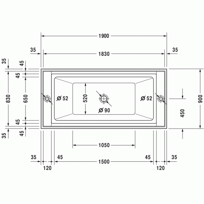 Sundeck ванна прямоугольная 185,5 см 700066000000000 в интернет-магазине «Estet Room»