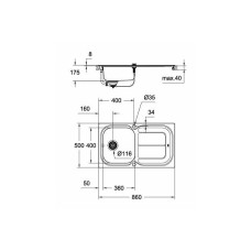 Мойдка для кухни Grohe 860x500 мм с эксцентриком, 1 чаша, матовая (31563SD0)