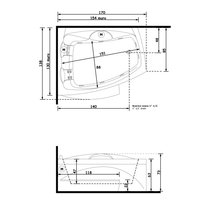 Gruppo Treesse Matrix Slim Ванна 170x138xh72 см