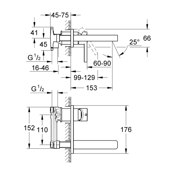 Grohe Однорычажный смеситель 1/2", механизм скрытого монтажа (32635000)