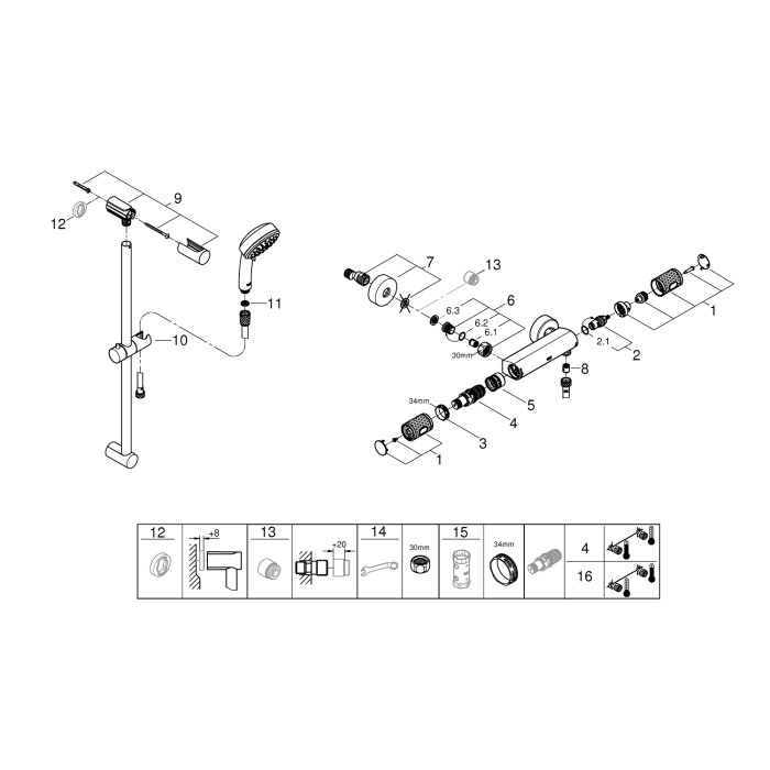 Grohe Grohtherm 1000 Performance Термостат для душа с душевым гарнитуром (34783000)